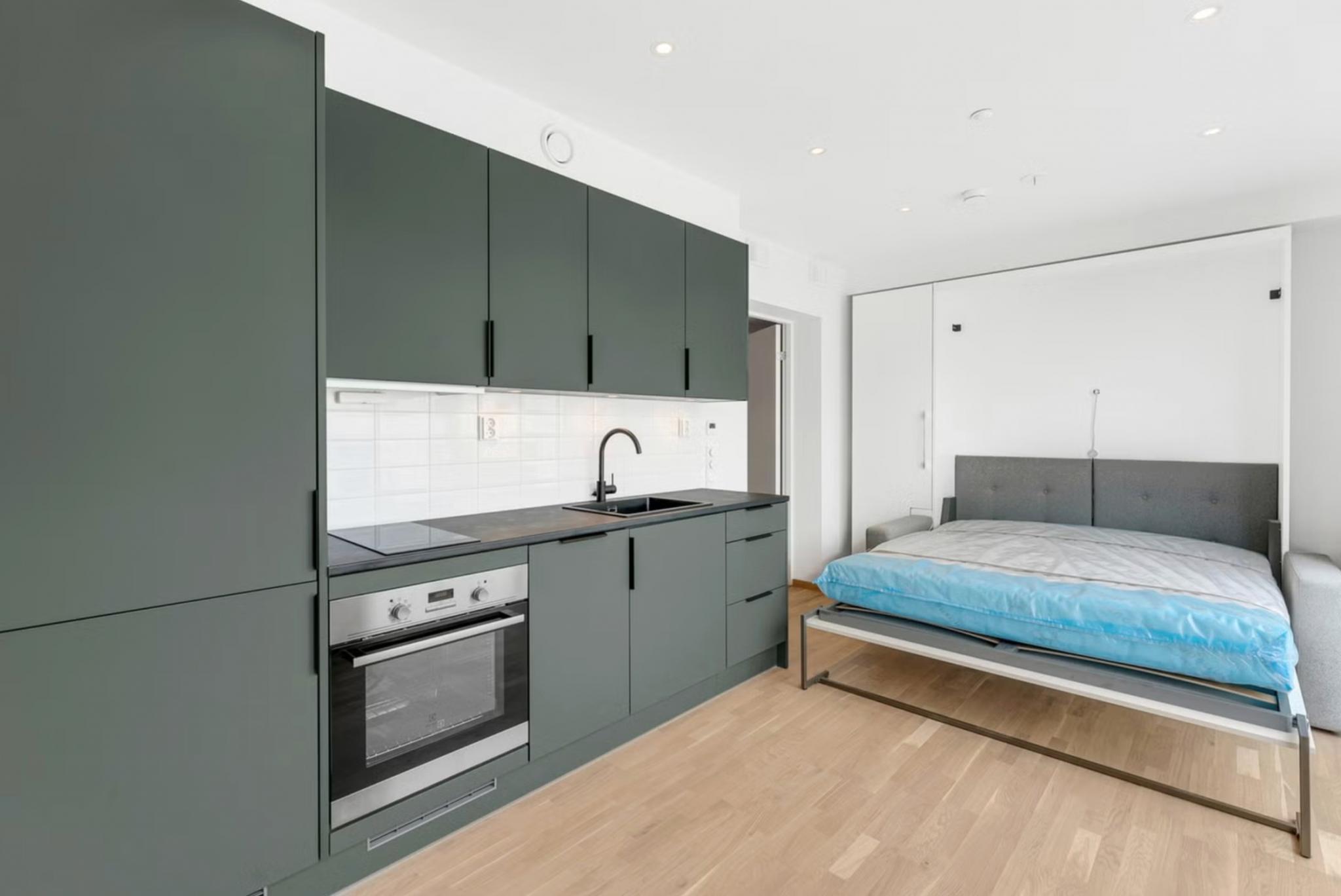 Compact Living-konseptet gjør at du enkelt kan omgjøre leiligheten fra stue til soverom.